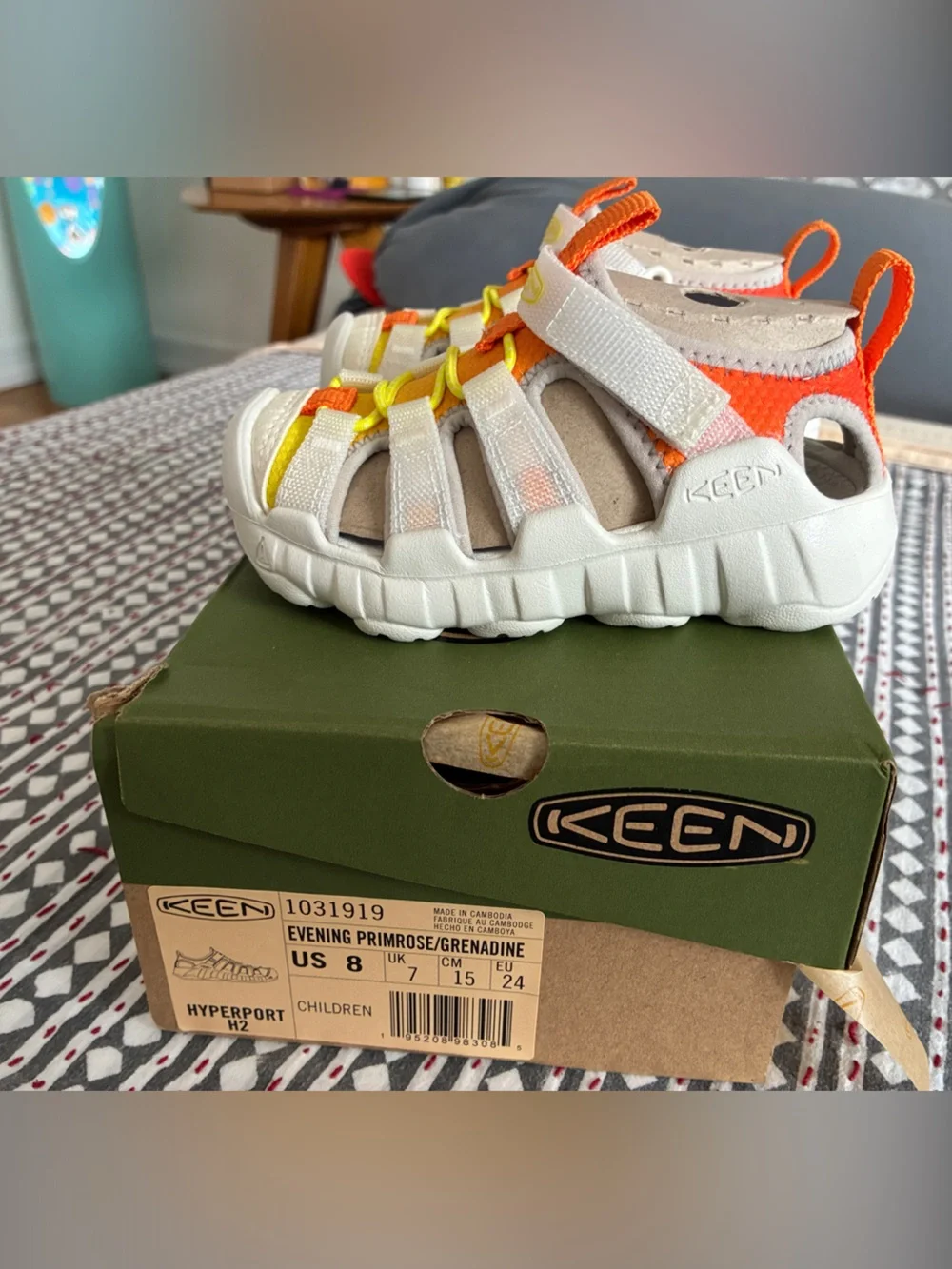 KEEN Kids White Sandal with Orange & Yellow Accents